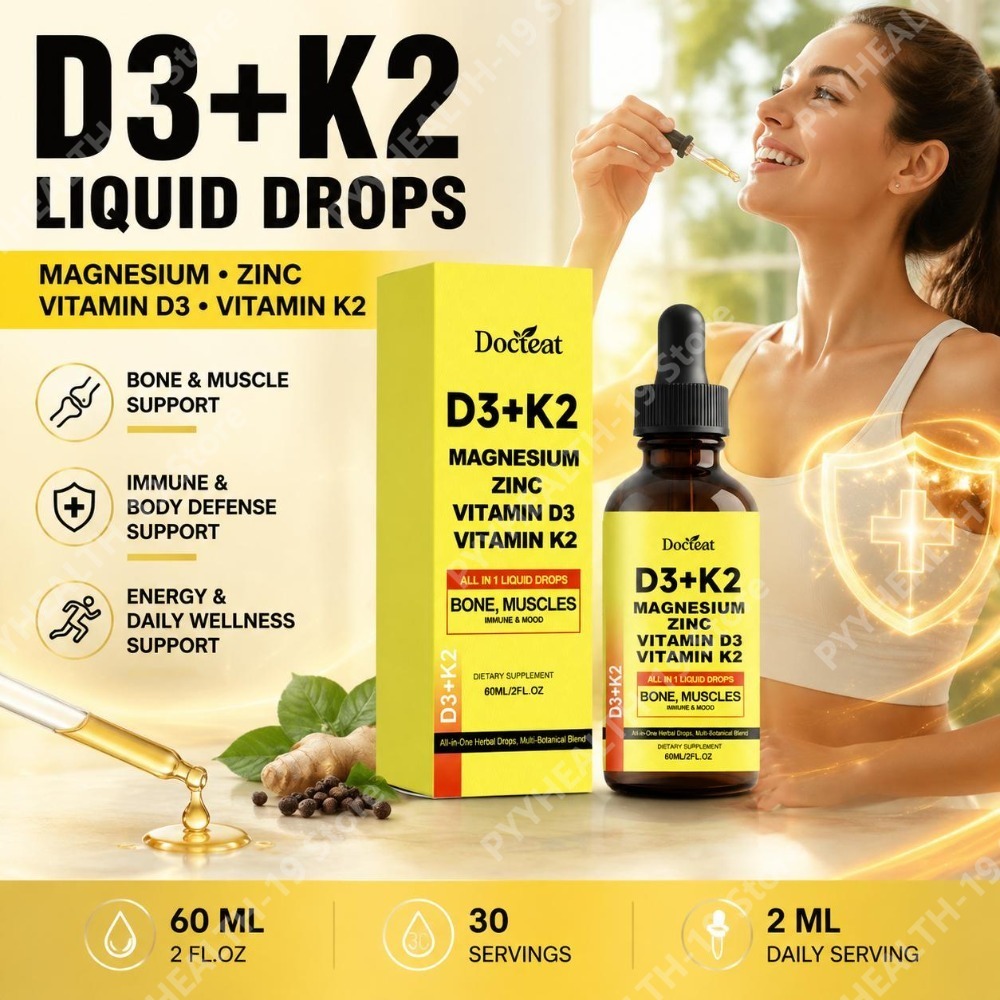 Vitamin D3 K2 Drop - Docteat D3+K2 Liquid Drops with Magnesium,