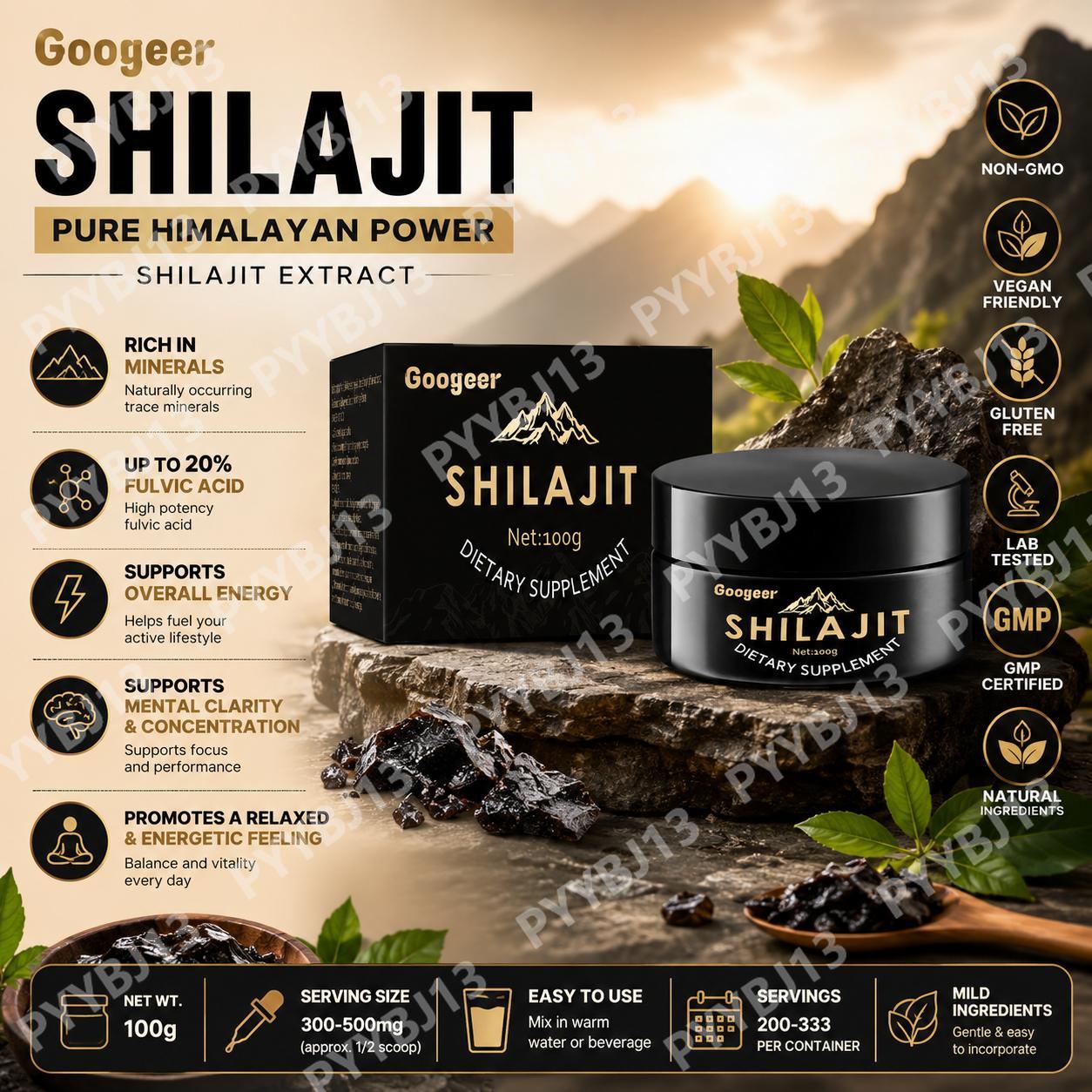 Shilajit Resin Pure - Googeer Shilajit Drops Mineral-Rich Formula with