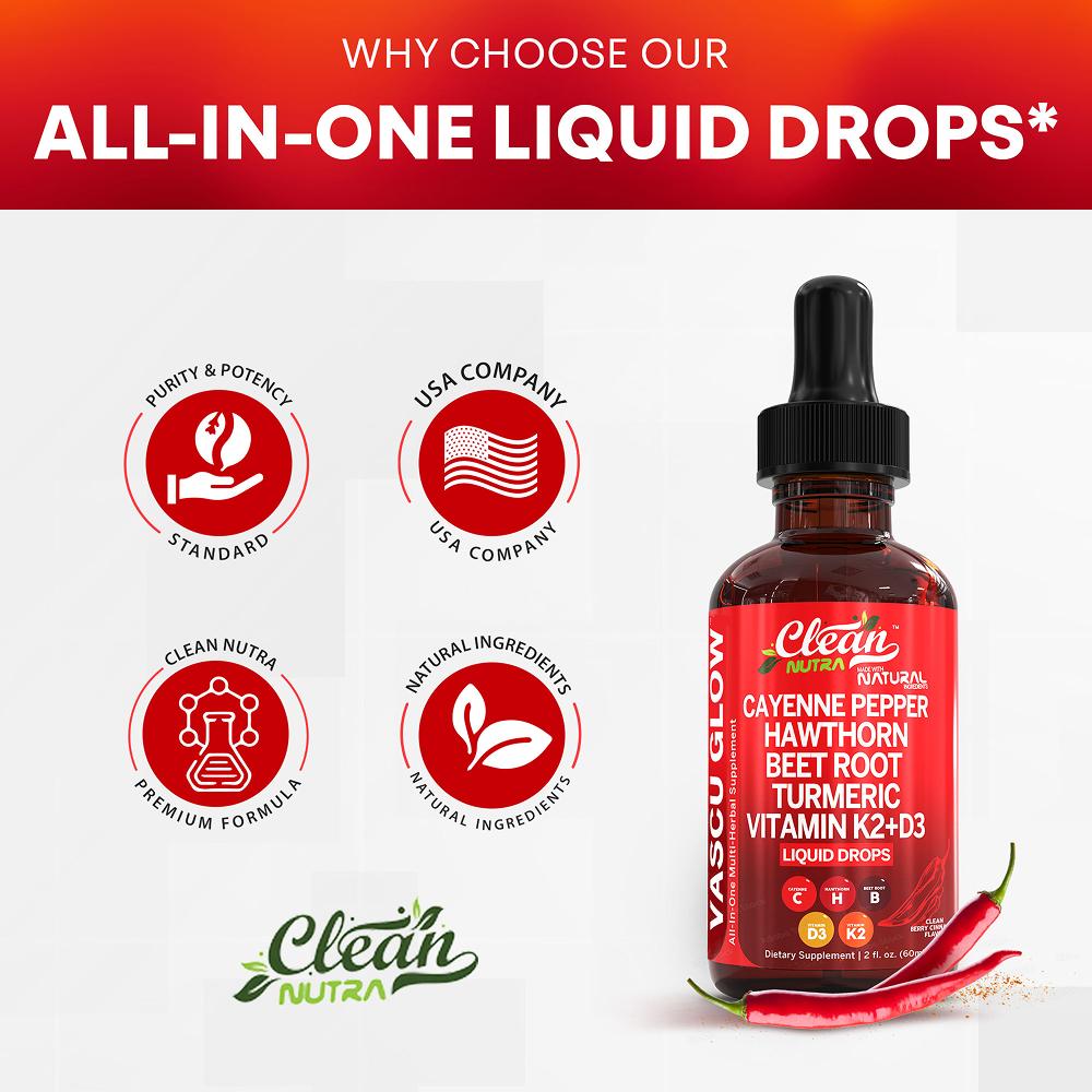 Vitamin D3 K2 Drop - Clean Nutra Cayenne Pepper, Hawthorn, Beet