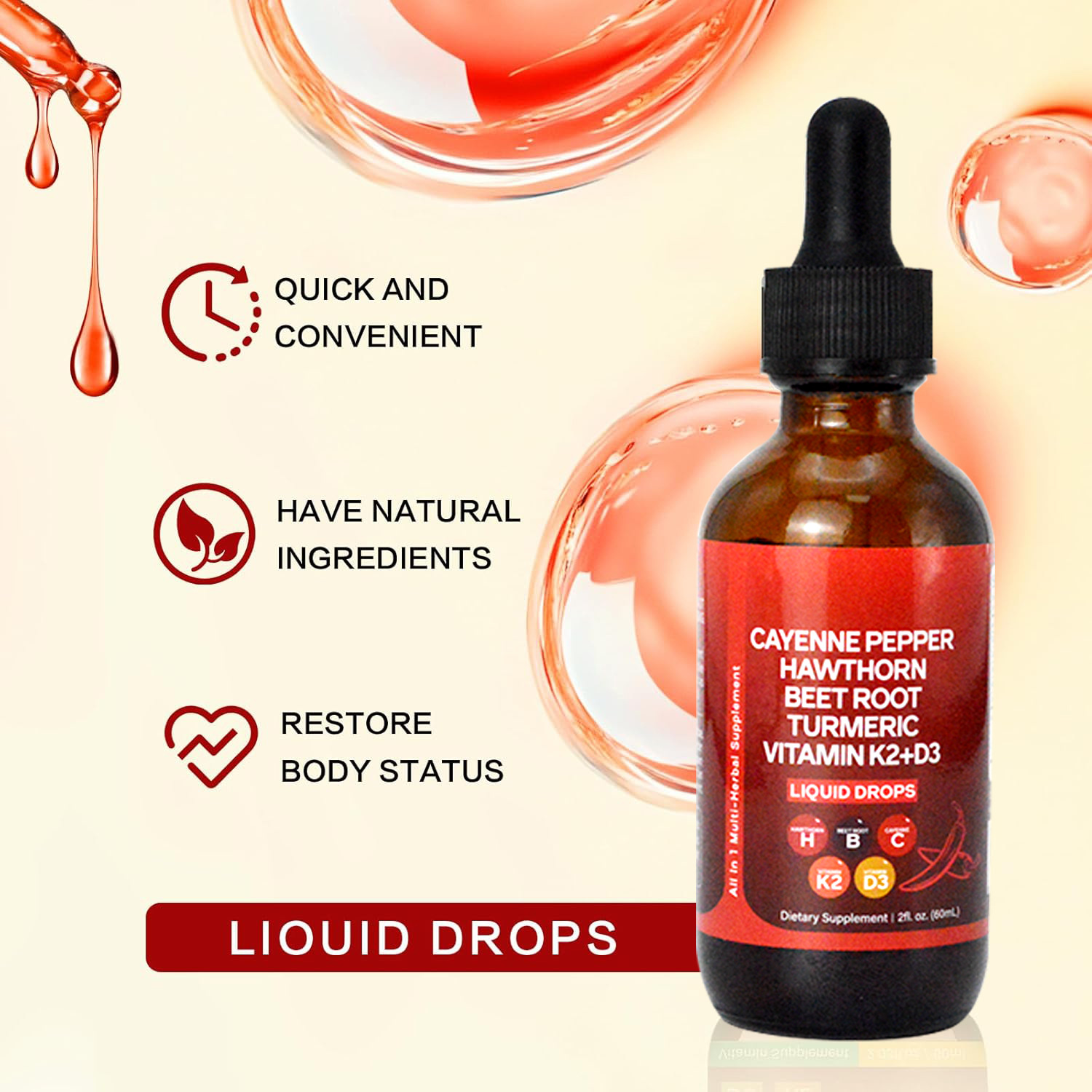60ML Liquid Cayenne Pepper Dro - Vitamin D3 K2 Drop ulasan dan harga