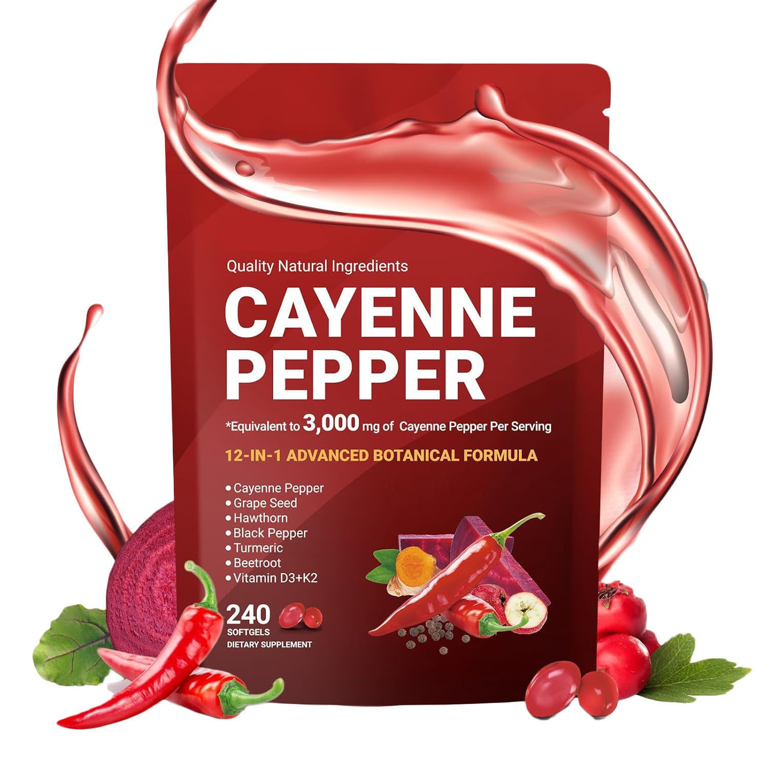 240 Softgels Cayenne Pepper Ca - Vitamin D3 K2 Drop ulasan dan harga